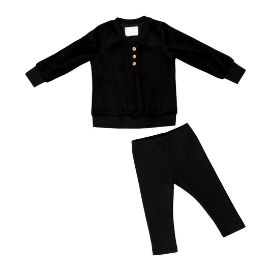 Velour Baby Boy Set, Black